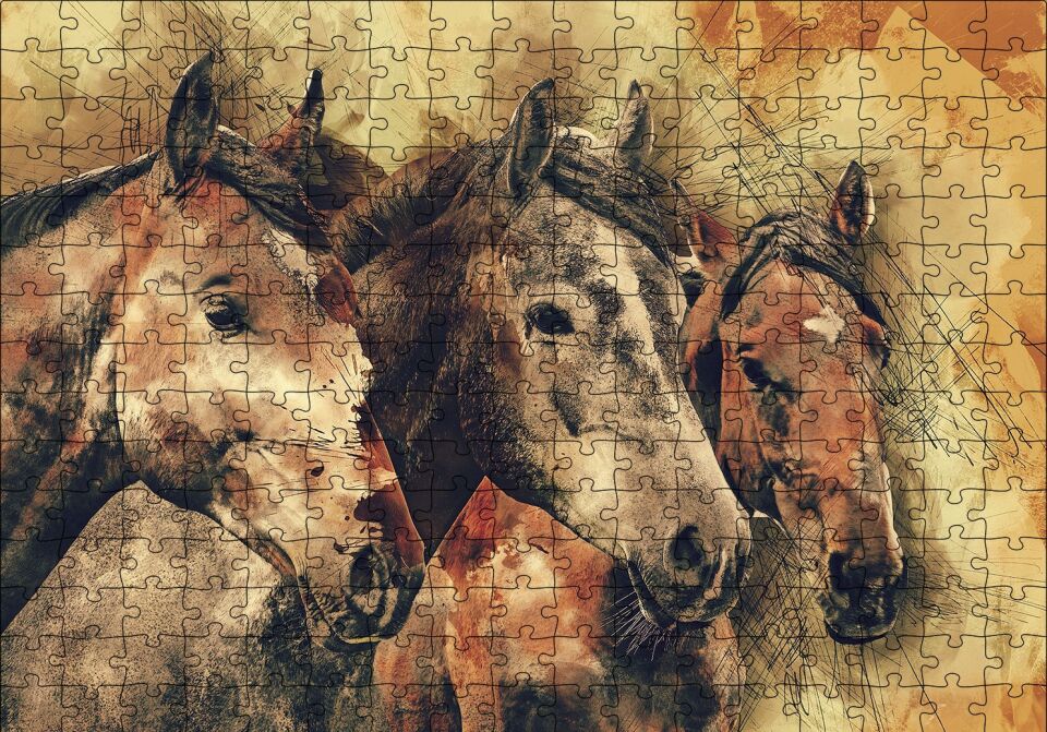 Suluboya 3 Kafadar Puzzle Yapboz MDF Ahşap 255 Parça 34 cm X 49 cm