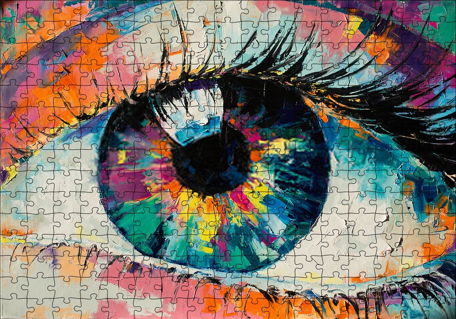 Modern Sanat Renli Boyama Kadın Gözü Puzzle Yapboz MDF Ahşap 255 Parça 34 cm X 49 cm