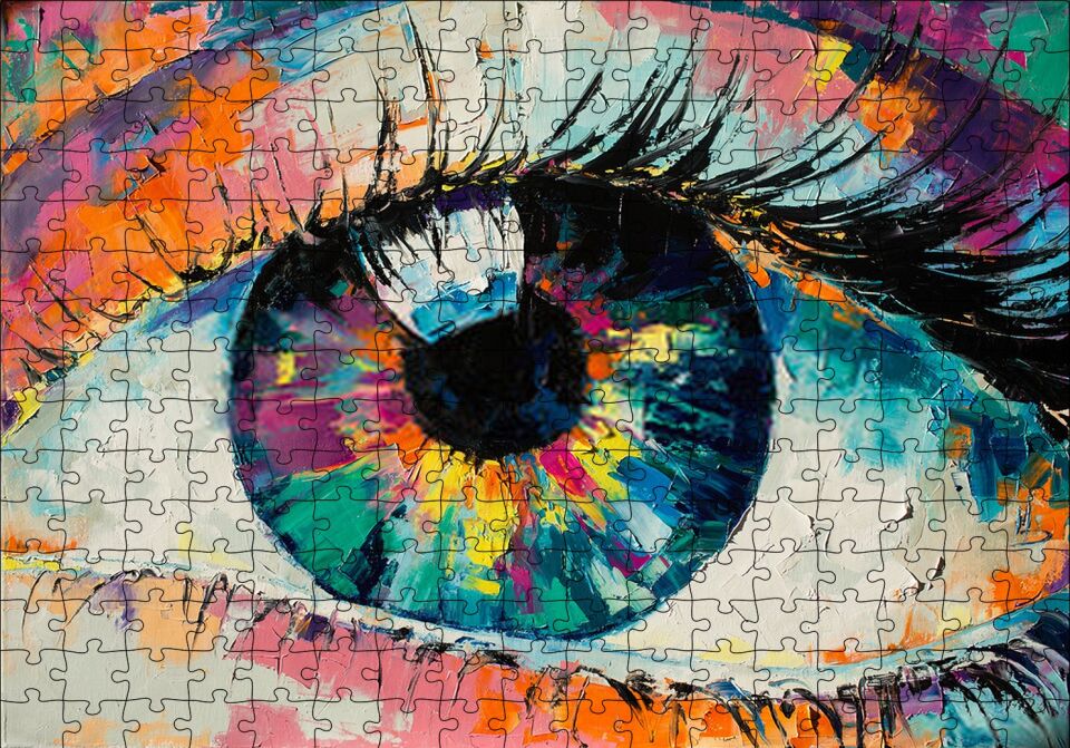 Modern Sanat Renli Boyama Kadın Gözü Puzzle Yapboz MDF Ahşap 255 Parça 34 cm X 49 cm