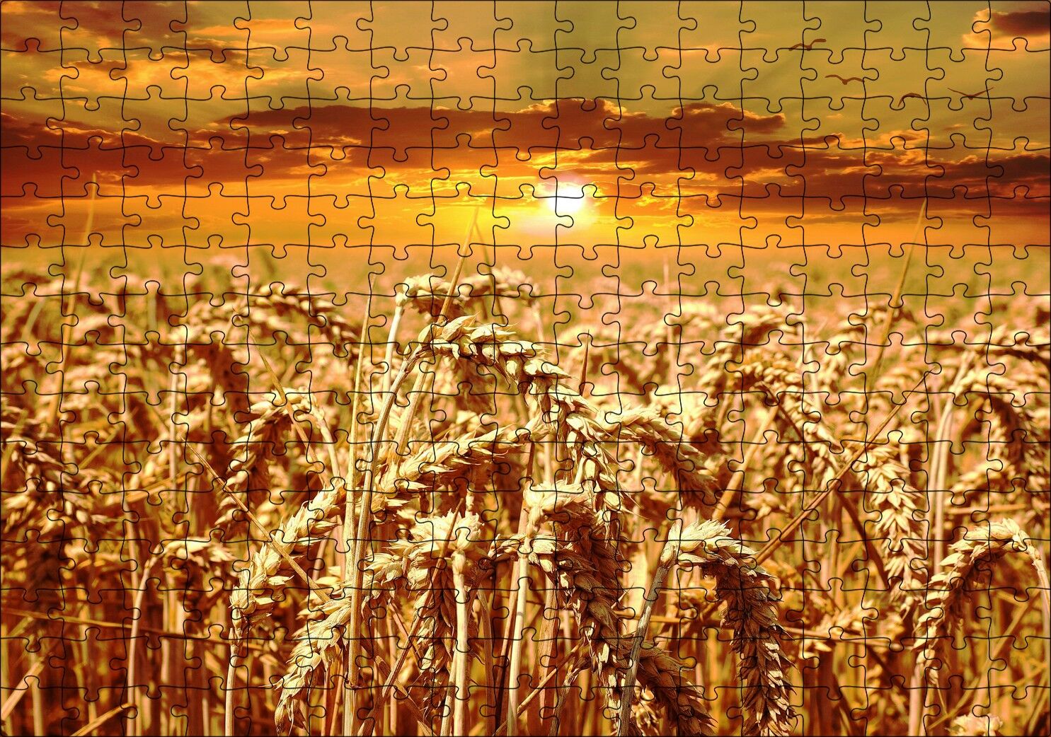 Eğilmiş Buğday Başakları ve Gün Batımı Puzzle Yapboz MDF Ahşap 255 Parça 34 cm X 49 cm