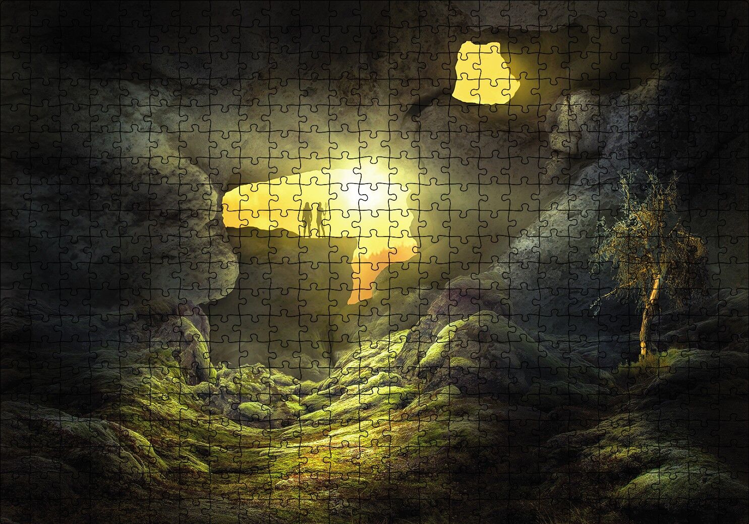 Mağara Işık İnsan Figürü Puzzle Yapboz MDF Ahşap 500 Parça 49 cm X 68 cm