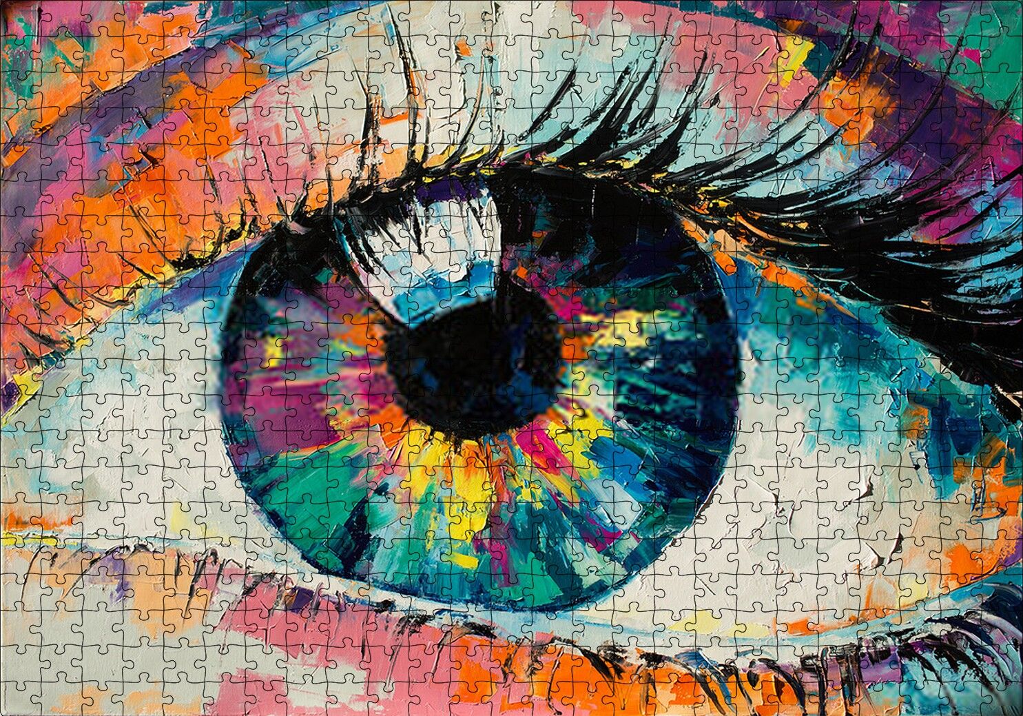 Modern Sanat Renli Boyama Kadın Gözü Puzzle Yapboz MDF Ahşap 500 Parça 49 cm X 68 cm
