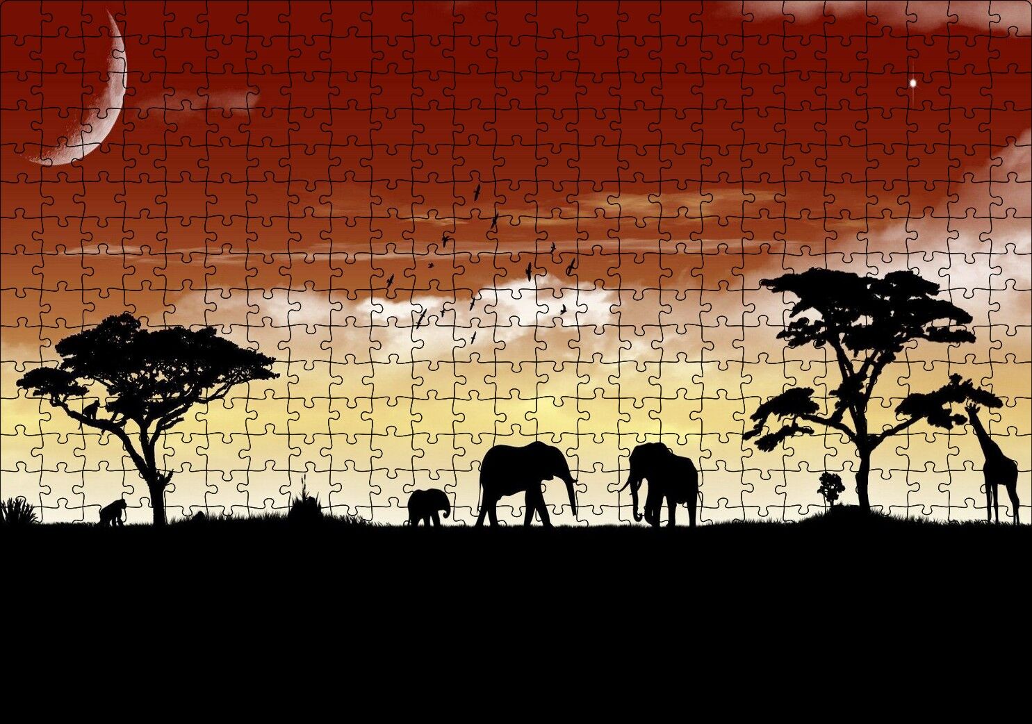 Afrika Yaban Hayatı Silüet Kompozisyon Puzzle Yapboz MDF Ahşap 500 Parça 49 cm X 68 cm