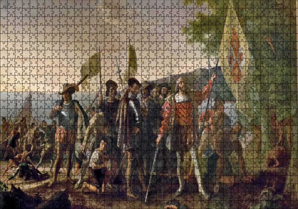 Christopher Columbus Askerler Ve Yerli Halk Puzzle Yapboz MDF Ahşap 1000 Parça 49 cm X 68 cm