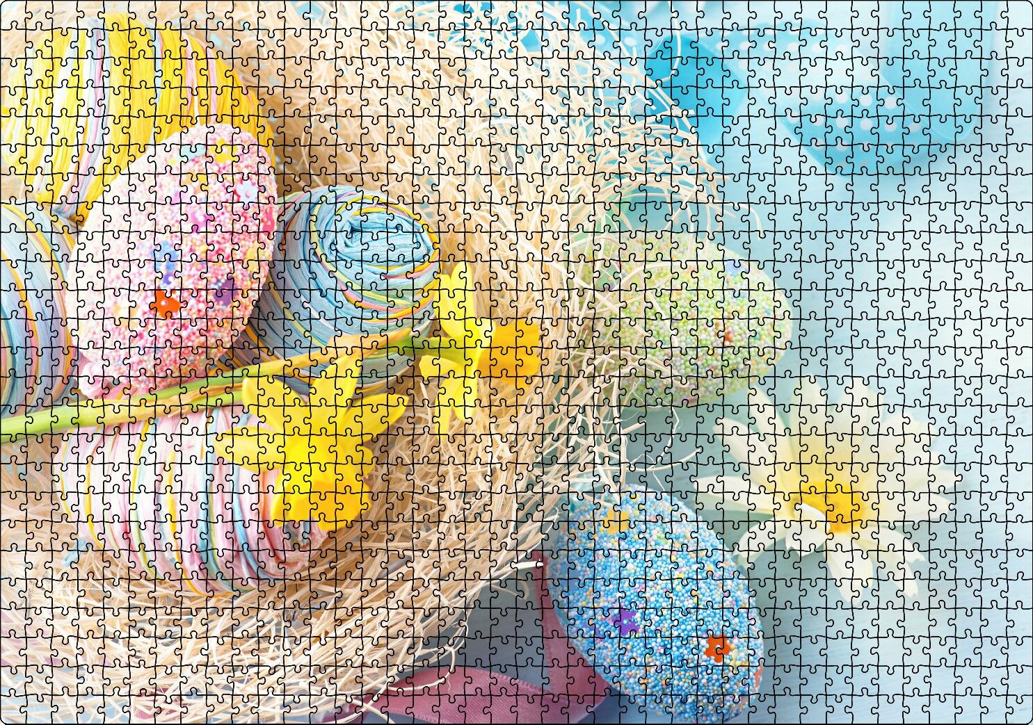 Rengarenk Boyalı Süslü Sürpriz Yumurtalar Puzzle Yapboz MDF Ahşap 1000 Parça 49 cm X 68 cm