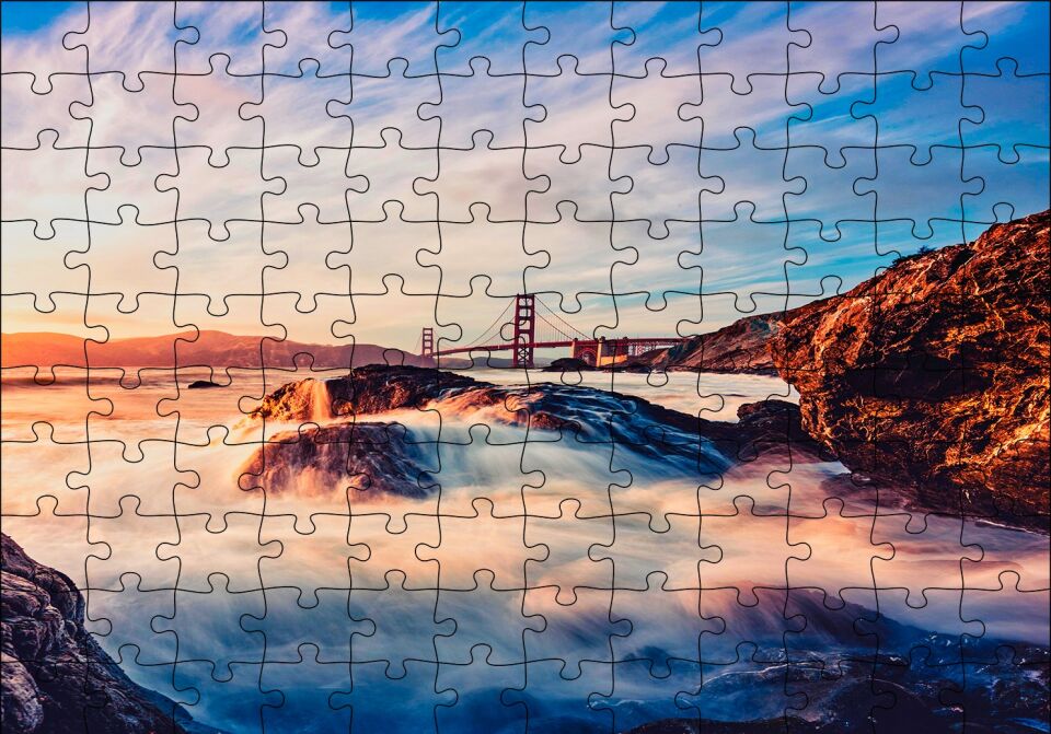 Golden Gate Köprüsü Günbatımı Uzun Pozlama Puzzle Yapboz MDF Ahşap