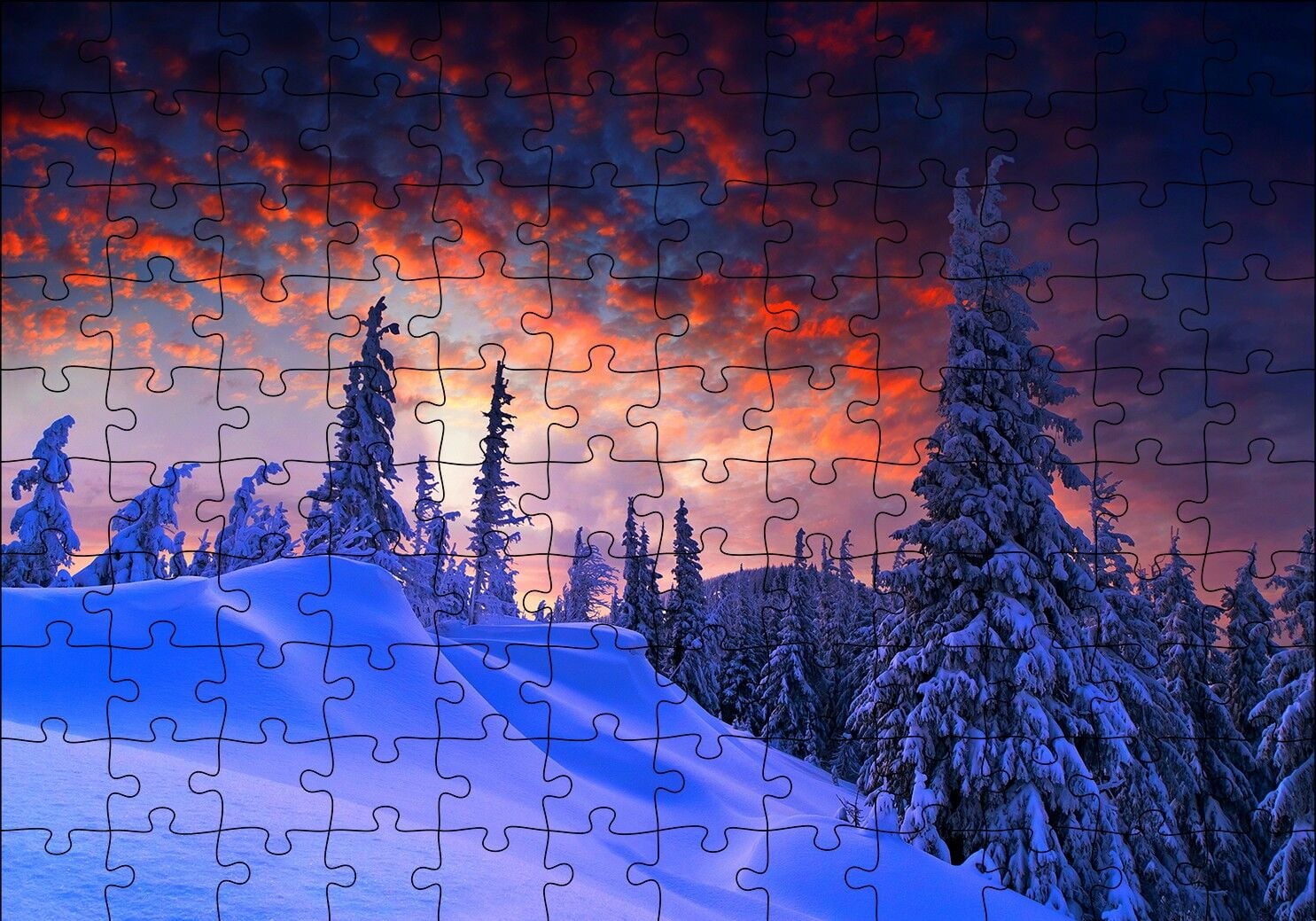 Karla Kaplı Tepeler ve Mor Gökler Puzzle Yapboz MDF Ahşap 120 Parça 24 cm X 34 cm
