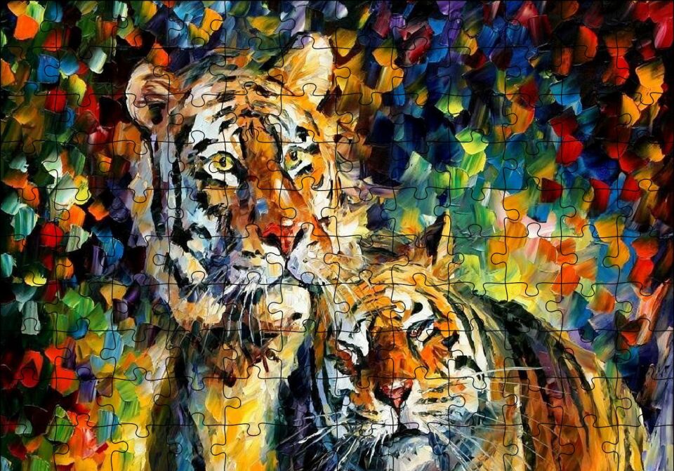 Kaplan Çift Yağlıboya Puzzle Yapboz MDF Ahşap 120 Parça 24 cm X 34 cm