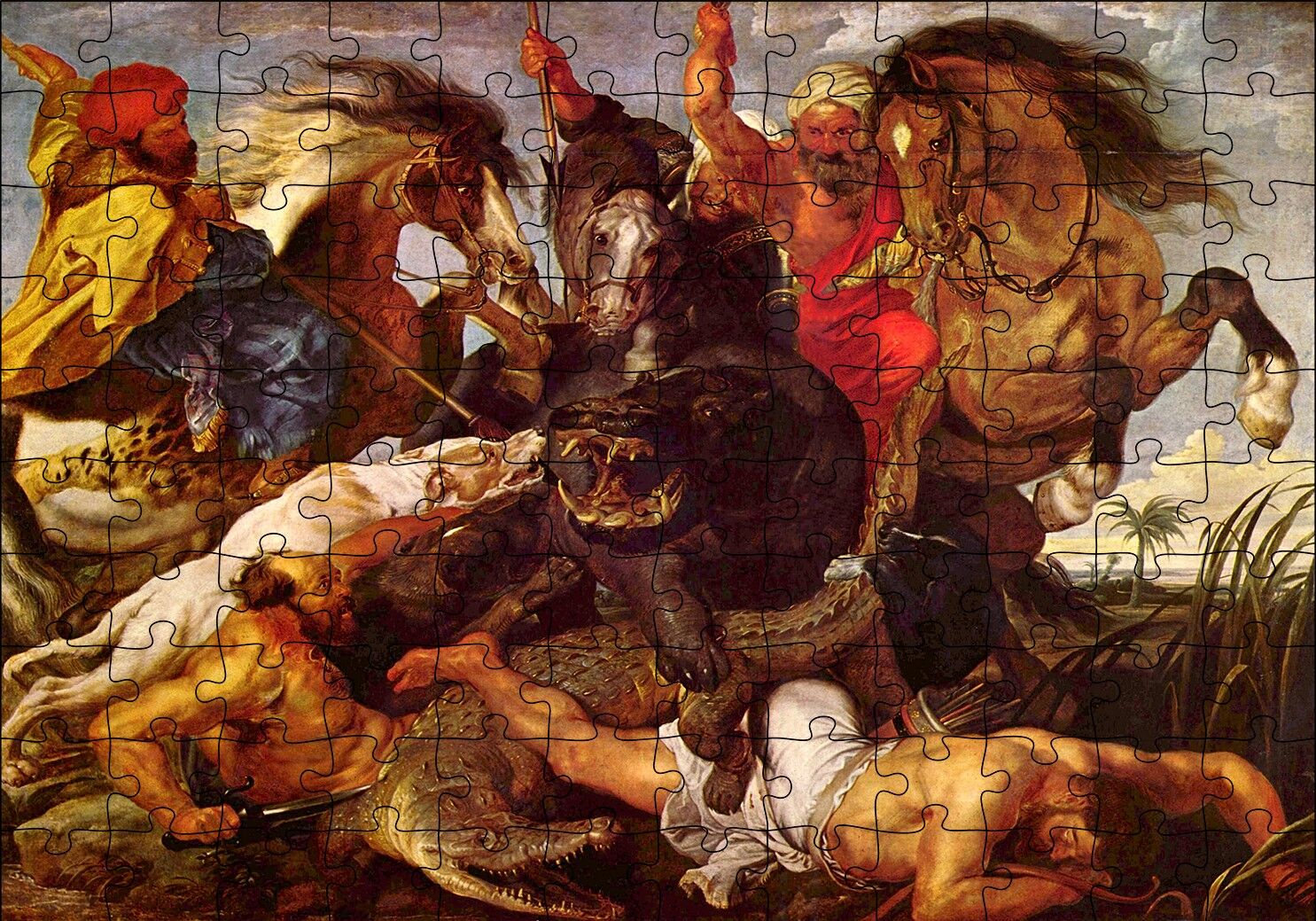 Suaygırı ve Timsah Avı Peter Paul Rubbens Puzzle Yapboz MDF Ahşap 120 Parça 24 cm X 34 cm