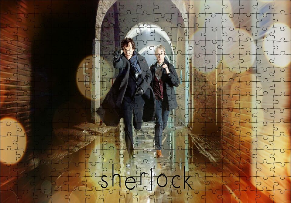 Sherlock ve Watson Koşuyor Puzzle Yapboz MDF Ahşap 255 Parça 34 cm X 49 cm