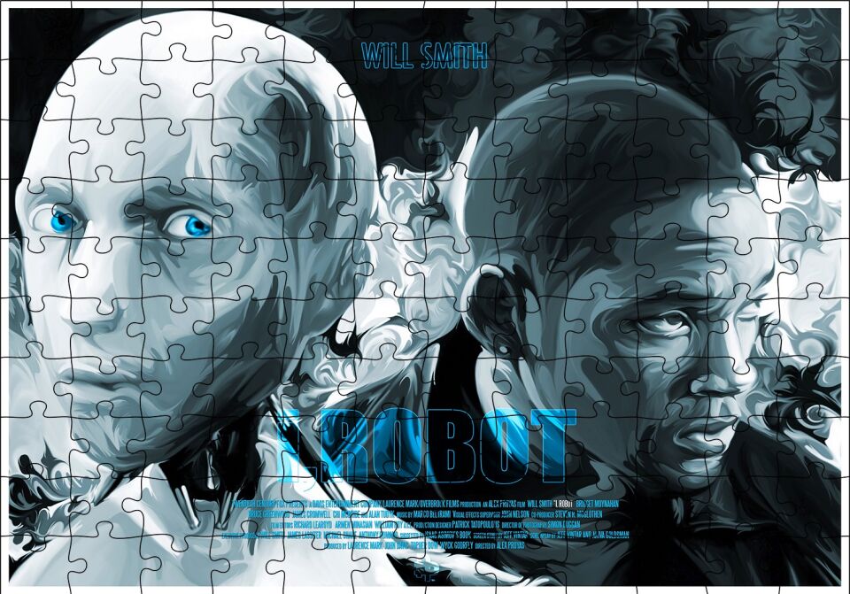 I, Robot Smith and Robot Illustration Puzzle Yapboz MDF Ahşap