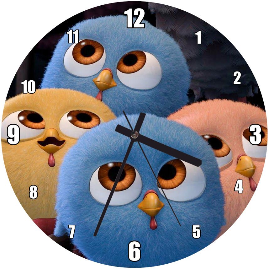 Renkli Kuşlar Karikatürü Görseli Mdf Ahşap Duvar Saati