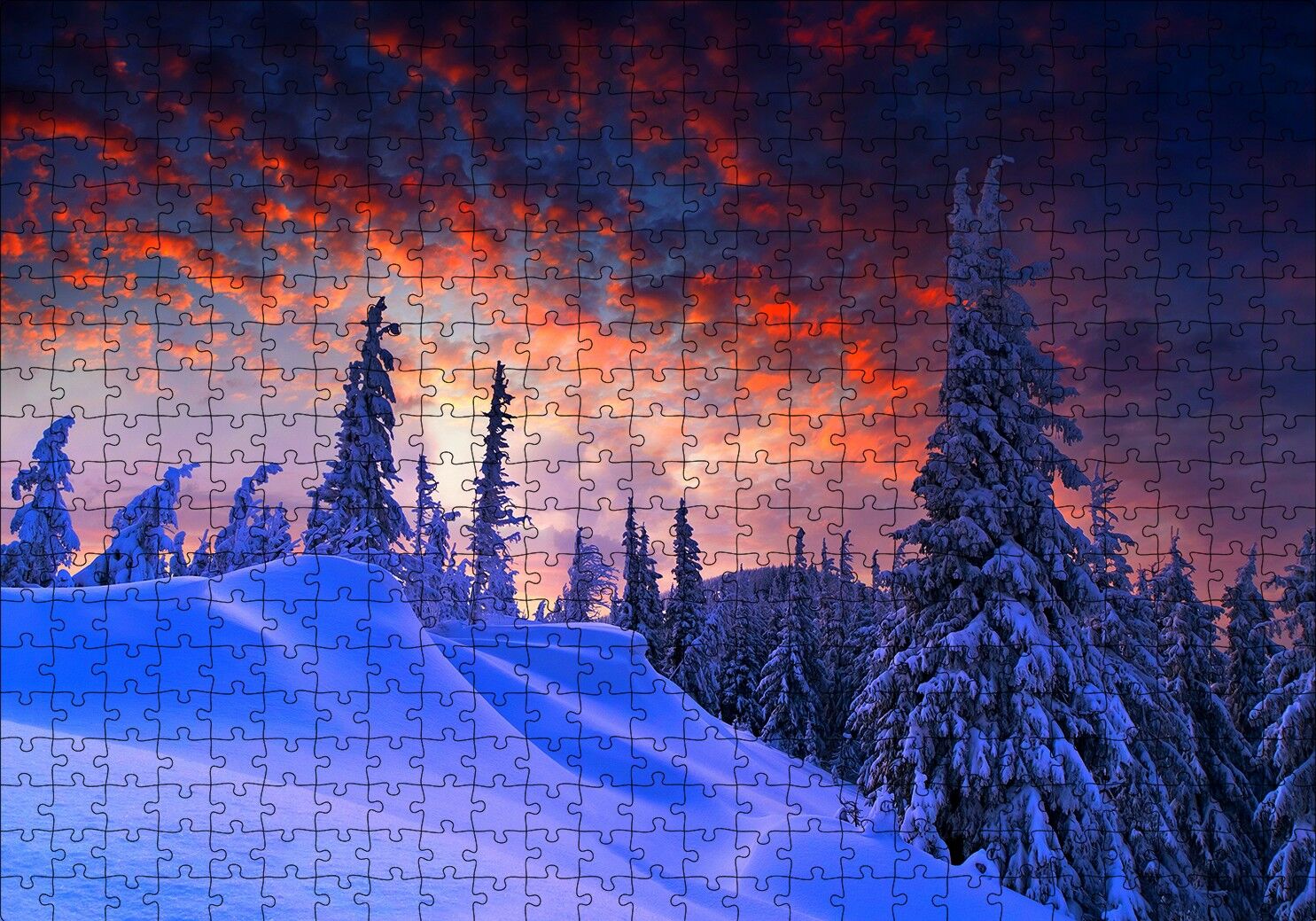 Karla Kaplı Tepeler ve Mor Gökler Puzzle Yapboz MDF Ahşap 500 Parça 49 cm X 68 cm