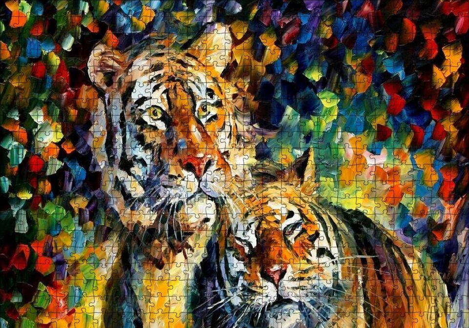 Kaplan Çift Yağlıboya Puzzle Yapboz MDF Ahşap 500 Parça 49 cm X 68 cm