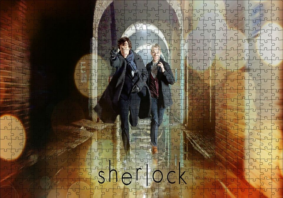 Sherlock ve Watson Koşuyor Puzzle Yapboz MDF Ahşap 500 Parça 49 cm X 68 cm