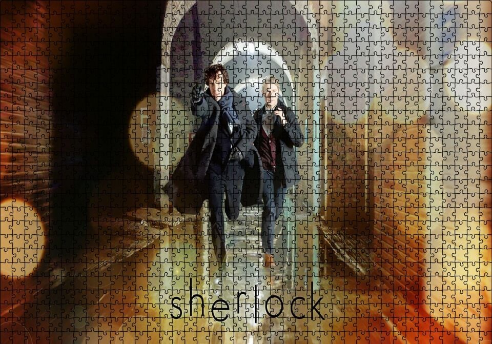 Sherlock ve Watson Koşuyor Puzzle Yapboz MDF Ahşap 1000 Parça 49 cm X 68 cm