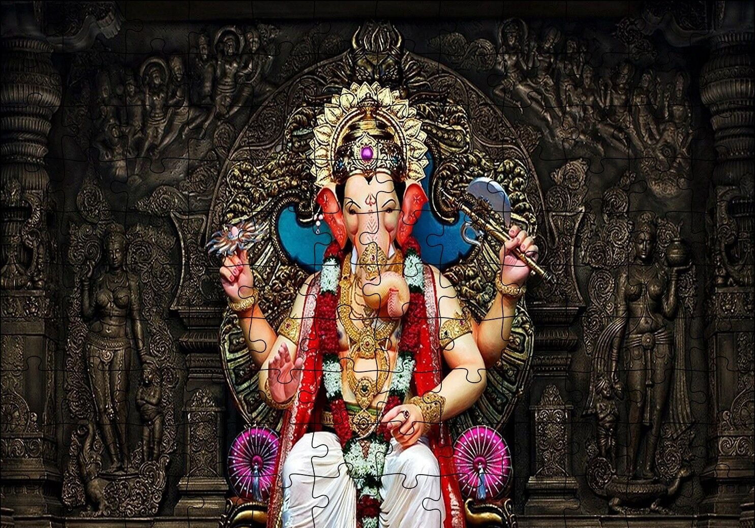 Lord Ganesha İllüstrasyon Puzzle Yapboz MDF Ahşap 120 Parça 24 cm X 34 cm