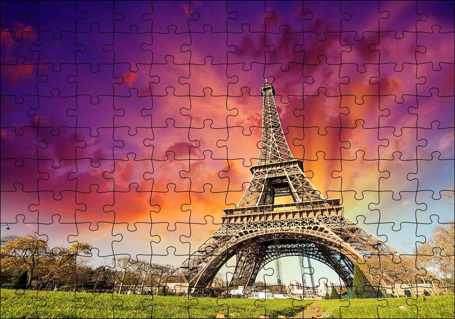 Eyfel Kulesi Gün Batımı Turuncu Kırmızı Puzzle Yapboz MDF Ahşap 120 Parça 24 cm X 34 cm