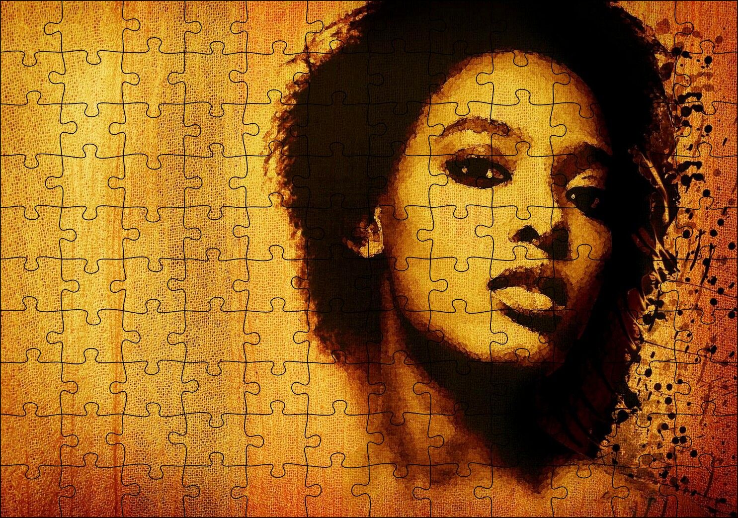 Afrikalı Güzel Kadın Keten Zemin Sulu Boya Puzzle Yapboz MDF Ahşap 120 Parça 24 cm X 34 cm
