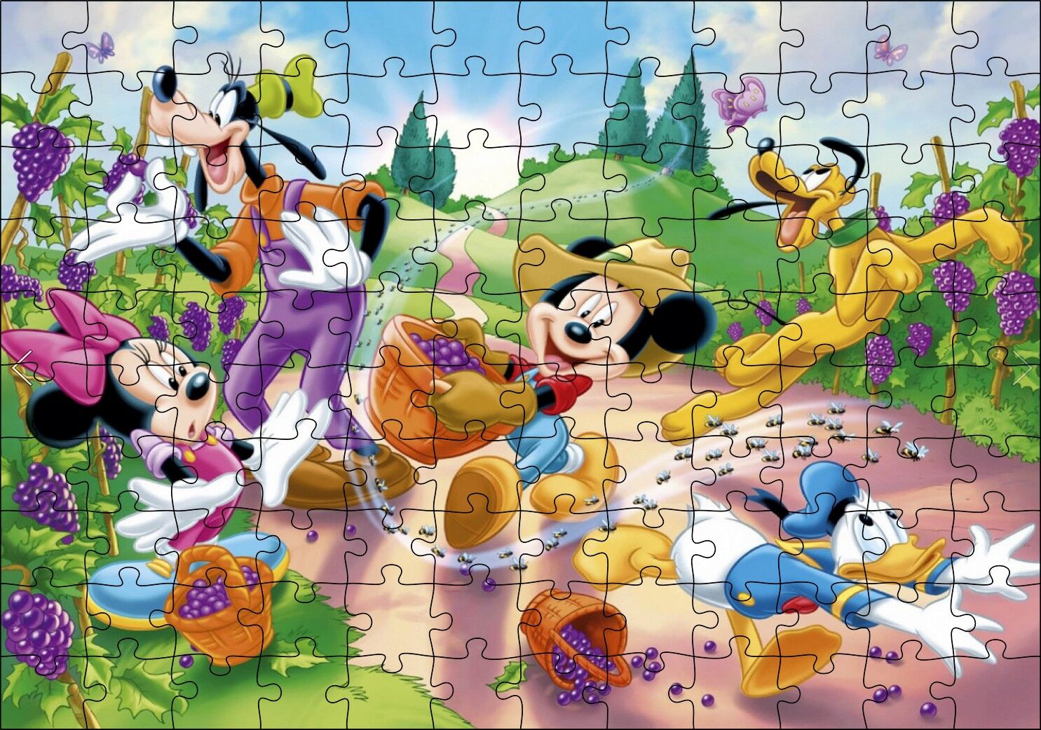 Üzüm Hasat Mickey Ve Minnie Mouse Donald Duck Aptal Ve Pluto Puzzle Yapboz MDF Ahşap