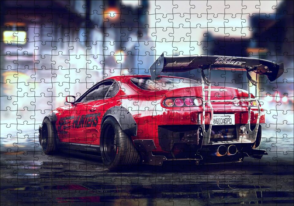 Kırmızı Toyota Supra Puzzle Yapboz MDF Ahşap 255 Parça 34 cm X 49 cm