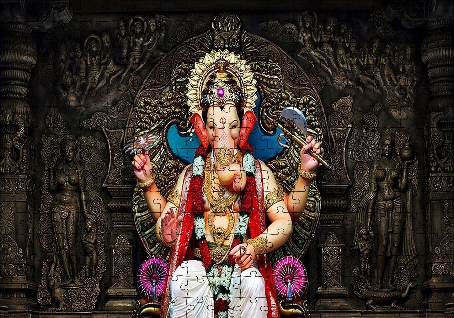 Lord Ganesha İllüstrasyon Puzzle Yapboz MDF Ahşap 255 Parça 34 cm X 49 cm