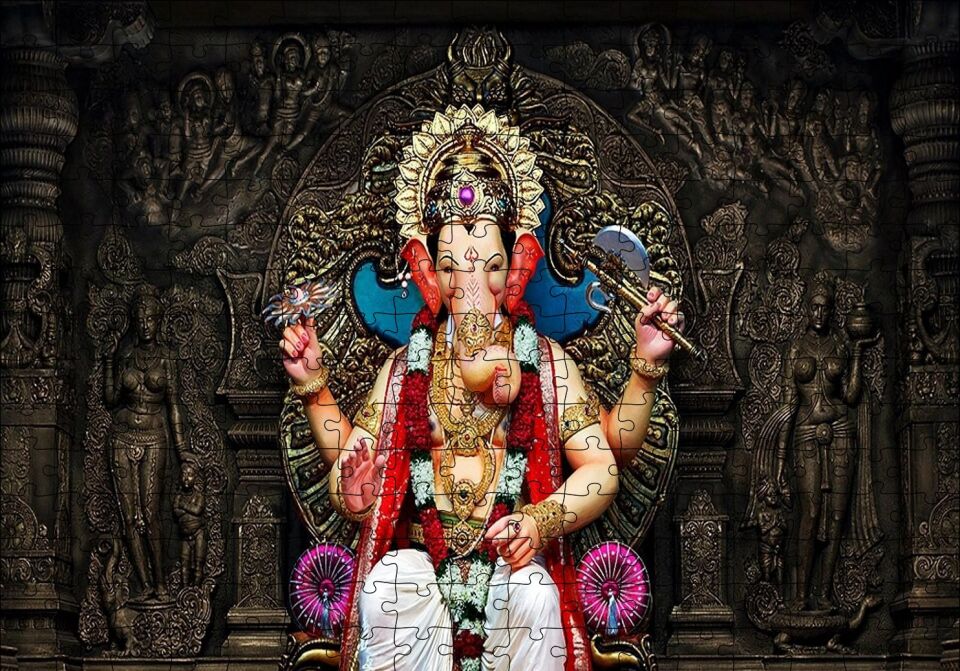 Lord Ganesha İllüstrasyon Puzzle Yapboz MDF Ahşap 255 Parça 34 cm X 49 cm