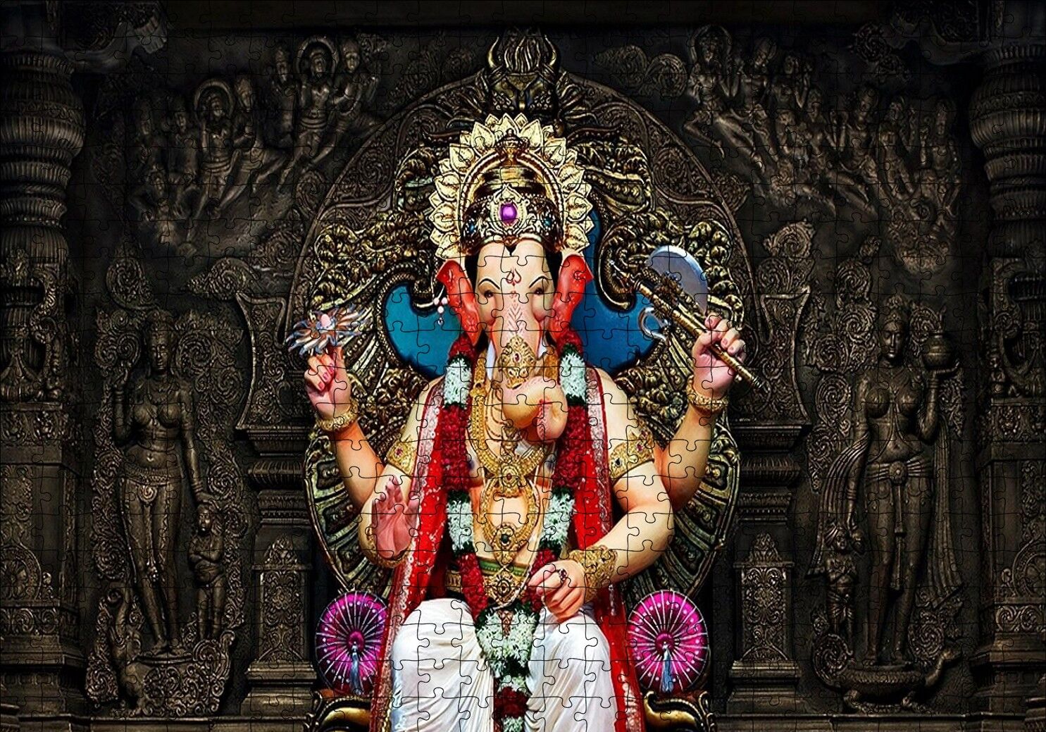 Lord Ganesha İllüstrasyon Puzzle Yapboz MDF Ahşap 500 Parça 49 cm X 68 cm