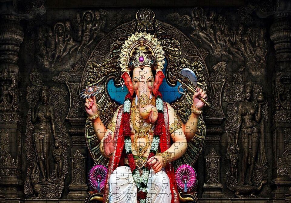 Lord Ganesha İllüstrasyon Puzzle Yapboz MDF Ahşap 500 Parça 49 cm X 68 cm
