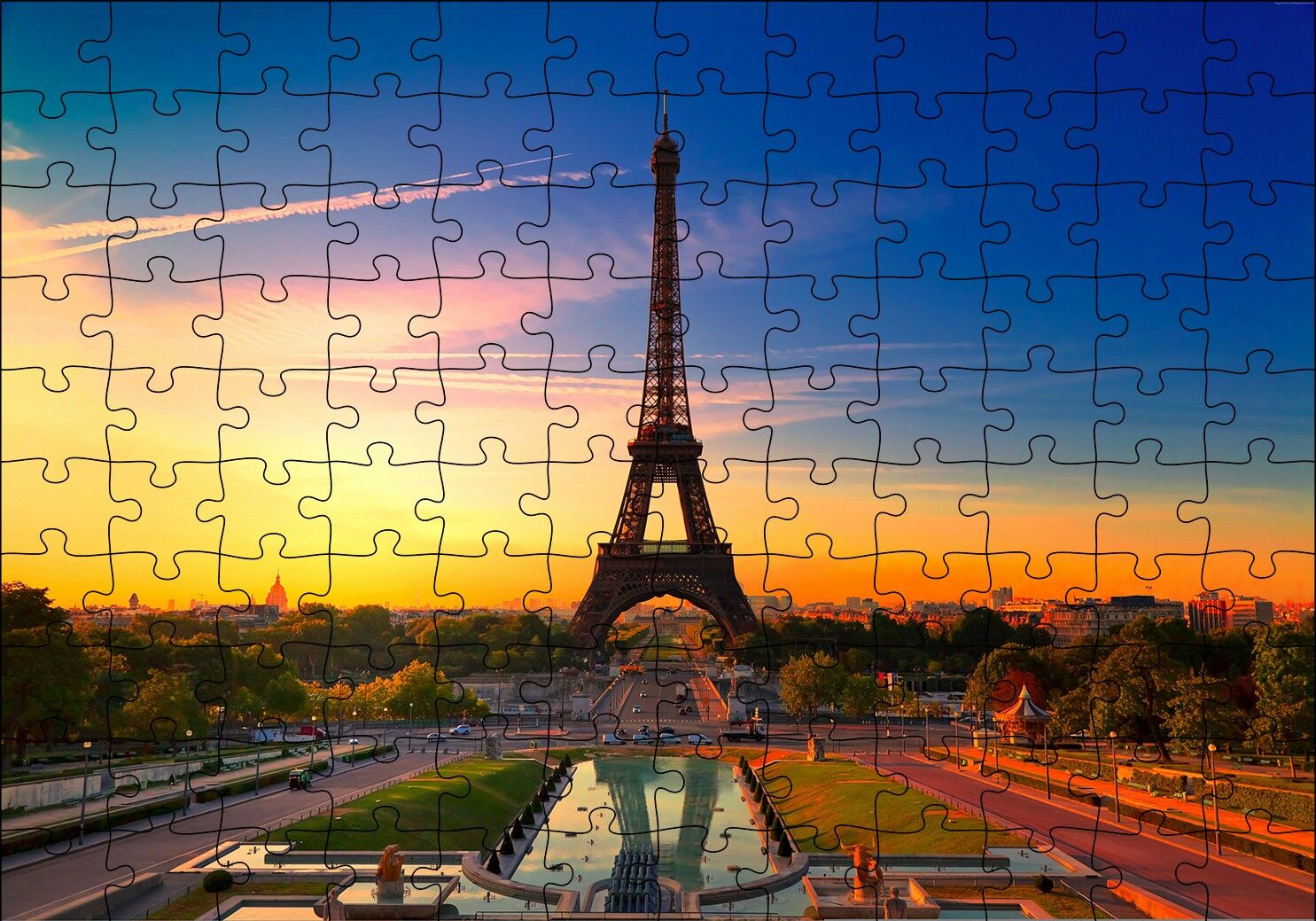 Günbatımı Eyfel Kulesi ve Bulutlu Gökler Puzzle Yapboz MDF Ahşap