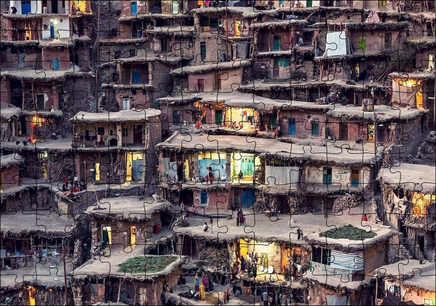 İran'da Teraslar Halindeki Köy Puzzle Yapboz MDF Ahşap