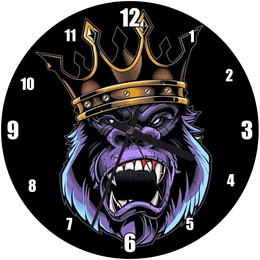 Taçlı Goril Çizimi Görsel Mdf Ahşap Duvar Saati