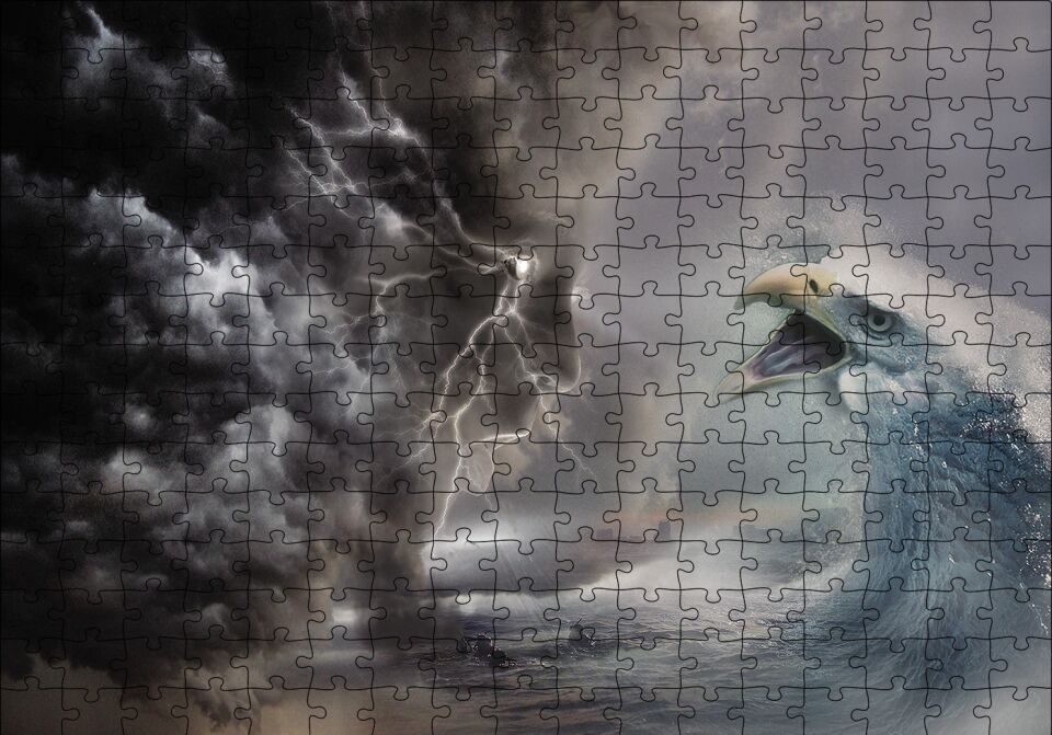 Fırtına İnsan Figürlü Deniz Dalgası Kartal Puzzle Yapboz MDF Ahşap 255 Parça 34 cm X 49 cm