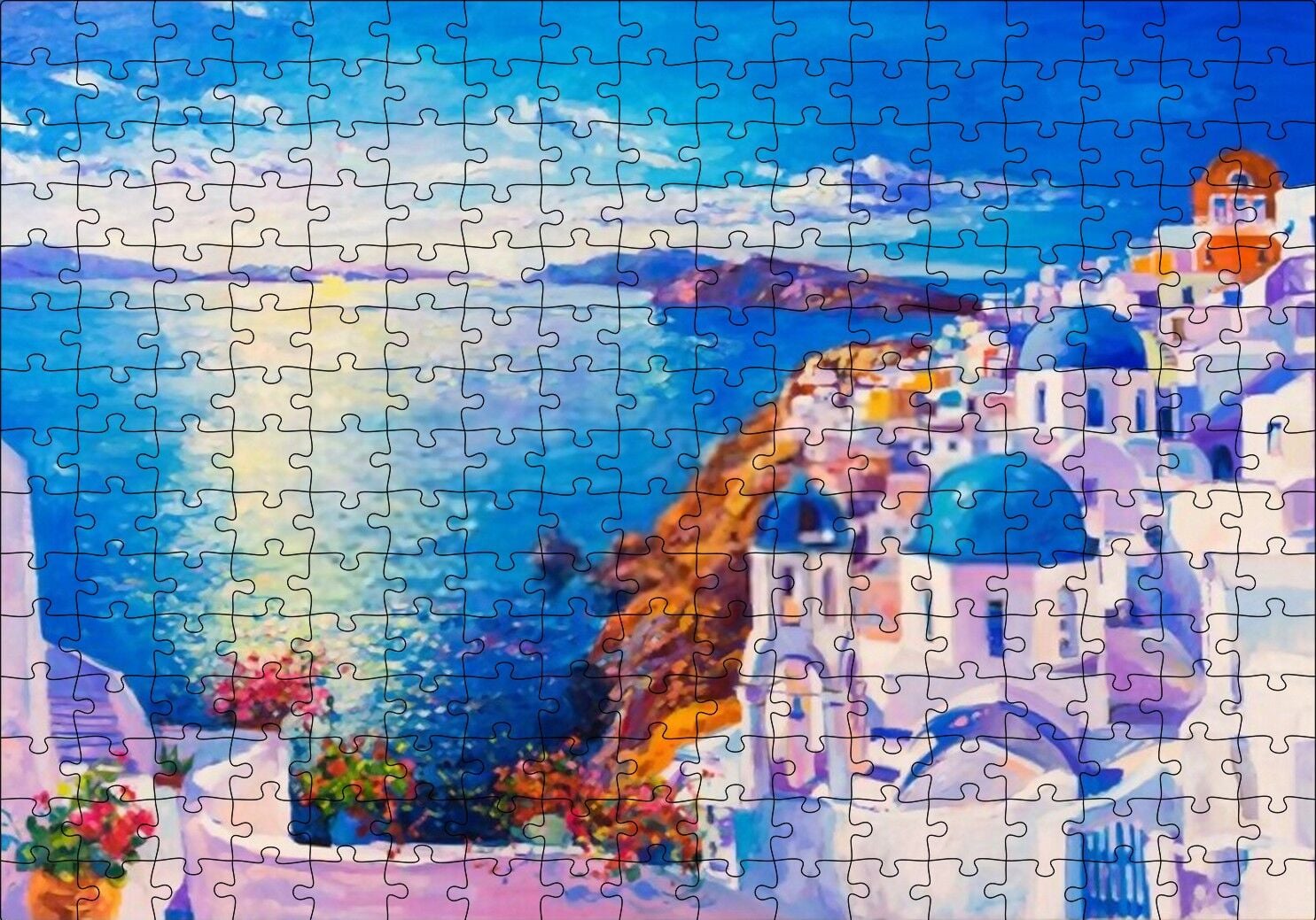 Akdeniz Sahilinde Şehir Görseli Puzzle Yapboz MDF Ahşap 255 Parça 34 cm X 49 cm