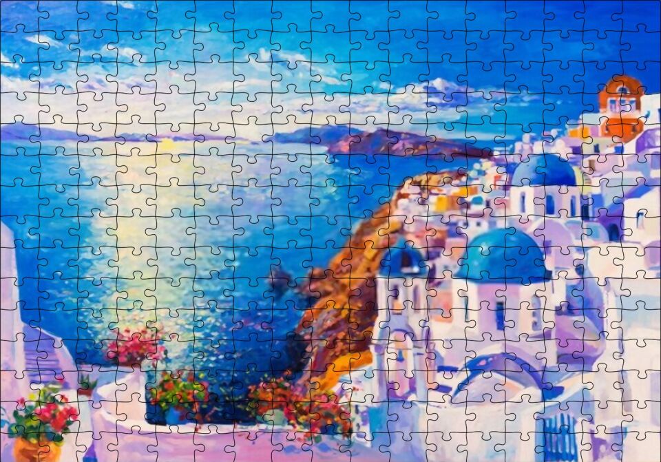 Akdeniz Sahilinde Şehir Görseli Puzzle Yapboz MDF Ahşap 255 Parça 34 cm X 49 cm