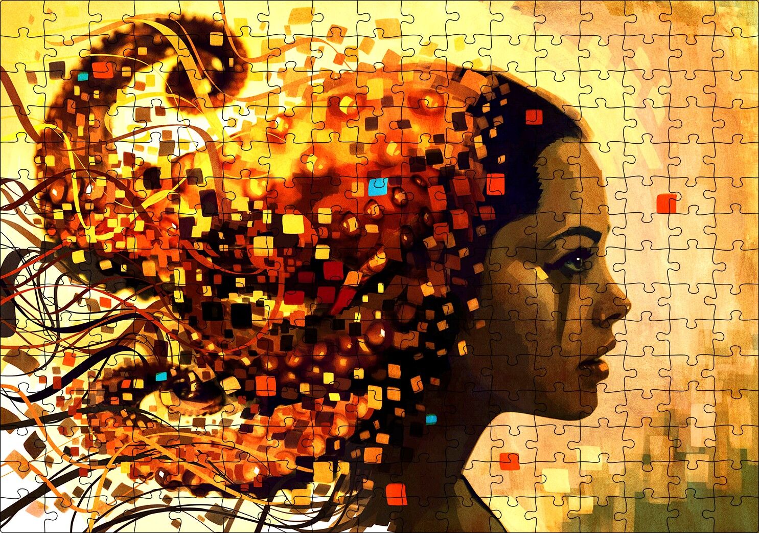 DijitalFigüratif Resim Üzgün Kadın Görseli Puzzle Yapboz MDF Ahşap 255 Parça 34 cm X 49 cm