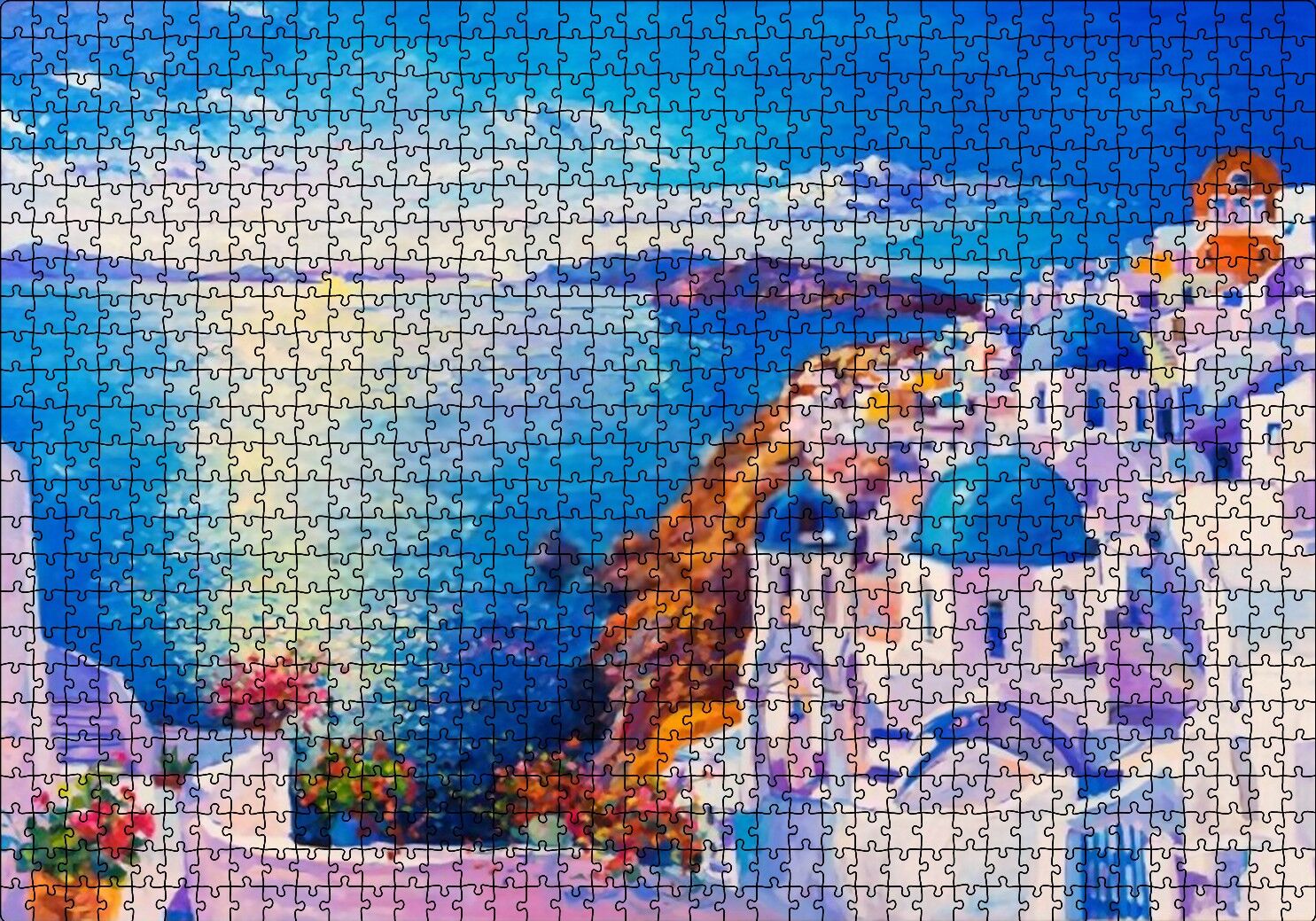 Akdeniz Sahilinde Şehir Görseli Puzzle Yapboz MDF Ahşap 1000 Parça 49 cm X 68 cm