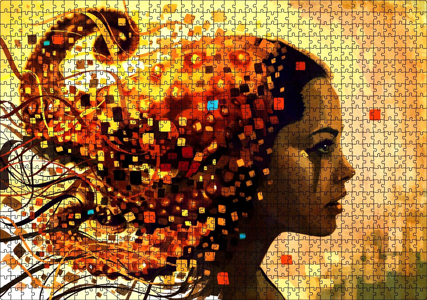 DijitalFigüratif Resim Üzgün Kadın Görseli Puzzle Yapboz MDF Ahşap 1000 Parça 49 cm X 68 cm