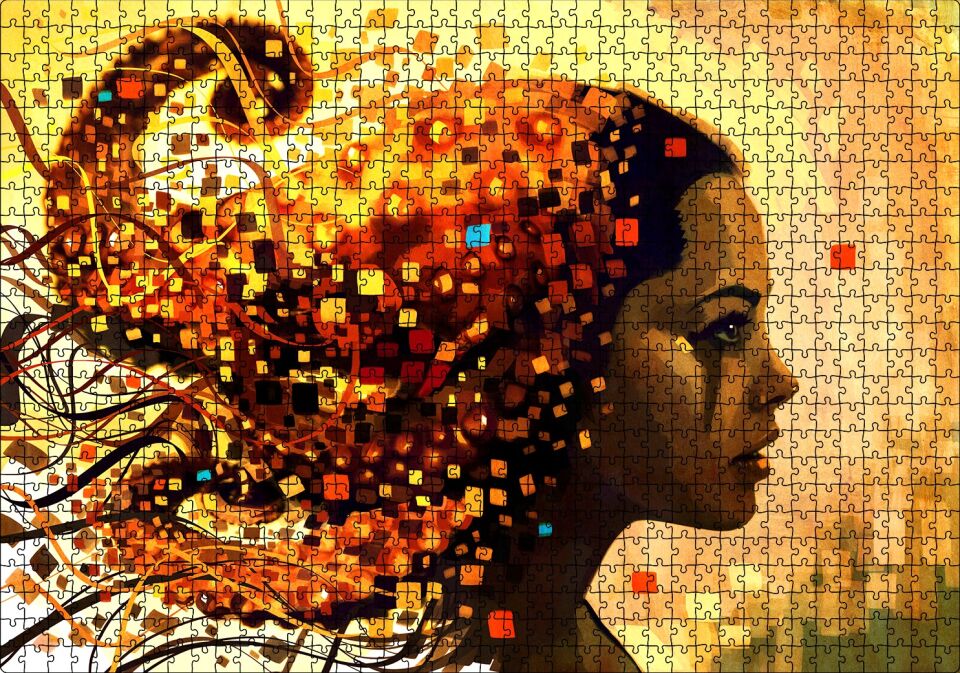 DijitalFigüratif Resim Üzgün Kadın Görseli Puzzle Yapboz MDF Ahşap 1000 Parça 49 cm X 68 cm