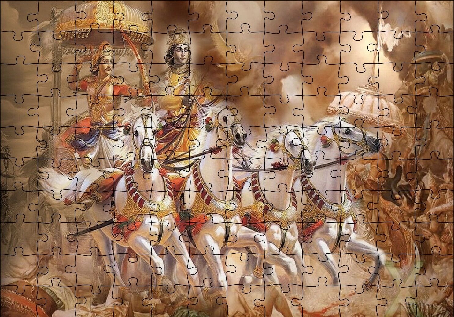 Lord Krishna Savaş Sahnesi Puzzle Yapboz MDF Ahşap 120 Parça 24 cm X 34 cm