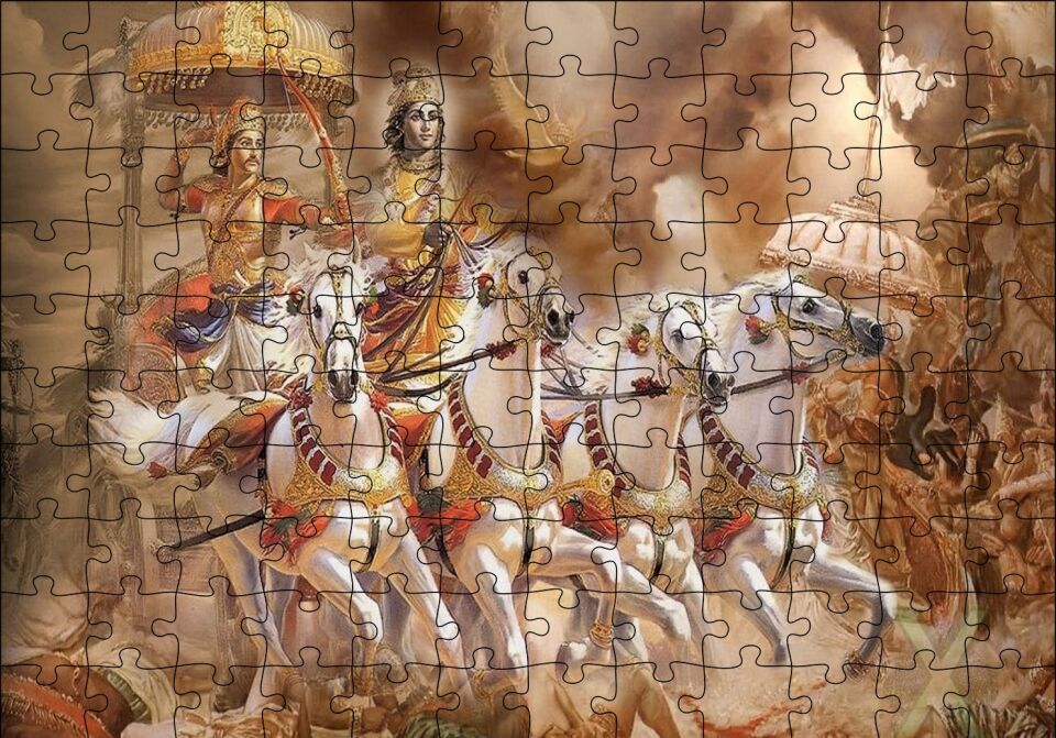 Lord Krishna Savaş Sahnesi Puzzle Yapboz MDF Ahşap 120 Parça 24 cm X 34 cm