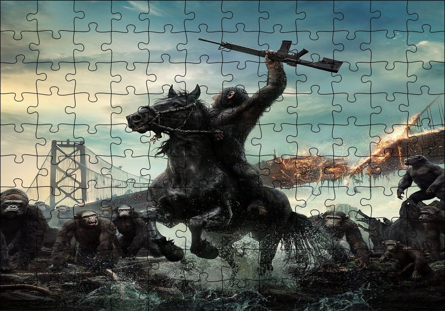 Maymunlar Cehennemi Sezar Silahlı Komutan Puzzle Yapboz MDF Ahşap
