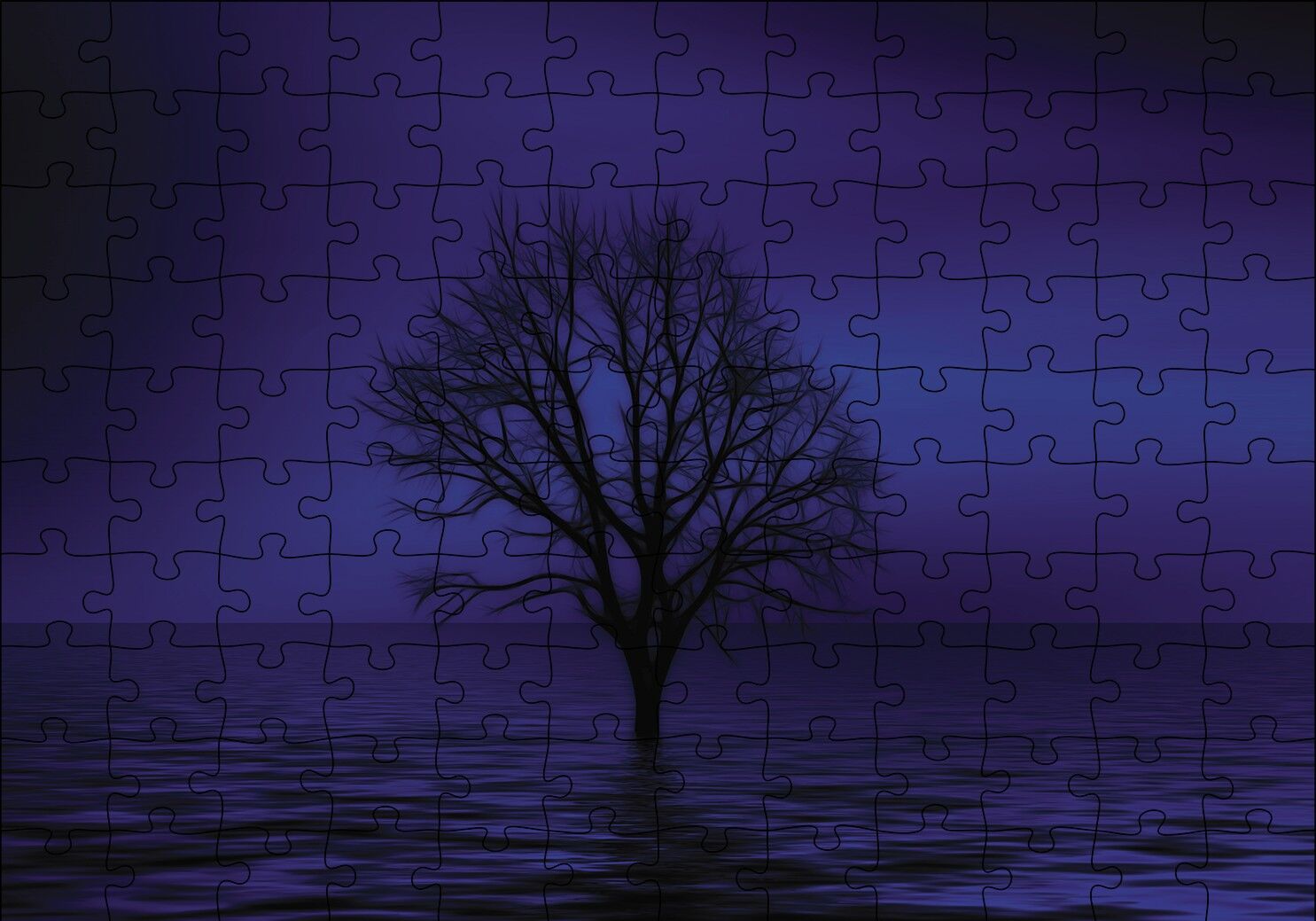 Göl İçinde Kuru Ağaç Puzzle Yapboz MDF Ahşap