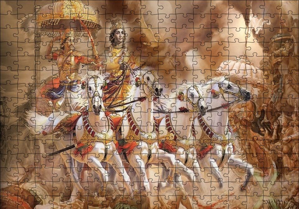 Lord Krishna Savaş Sahnesi Puzzle Yapboz MDF Ahşap 255 Parça 34 cm X 49 cm