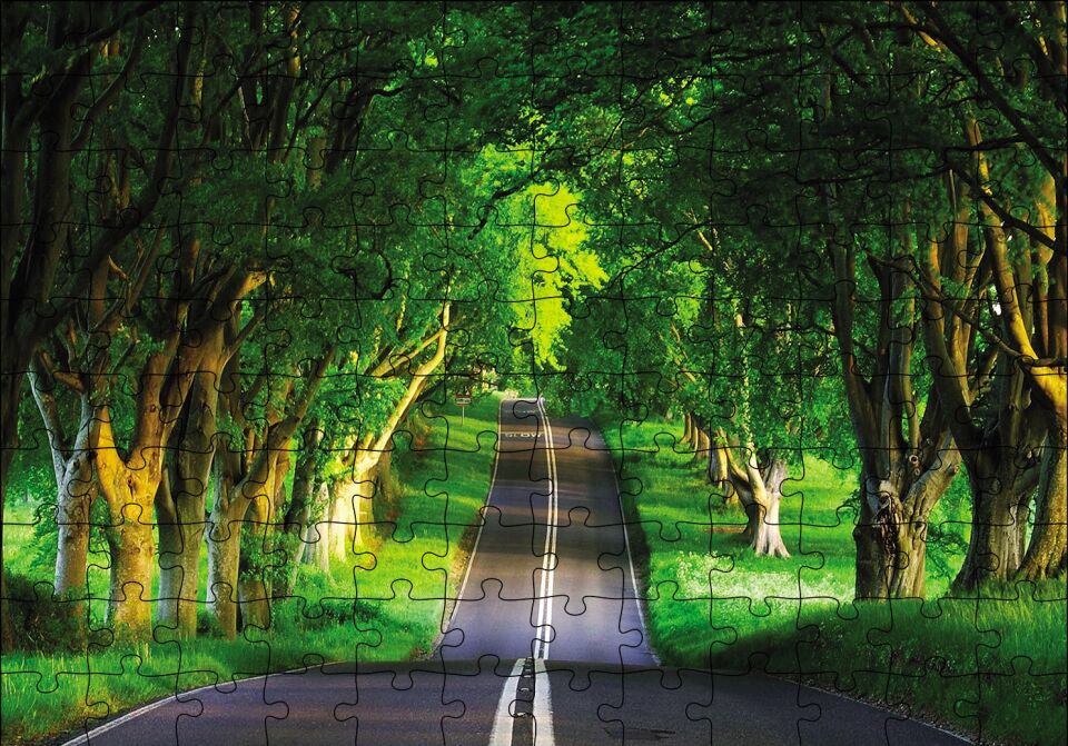 Ağaçlar Ve Yol Puzzle Yapboz MDF Ahşap