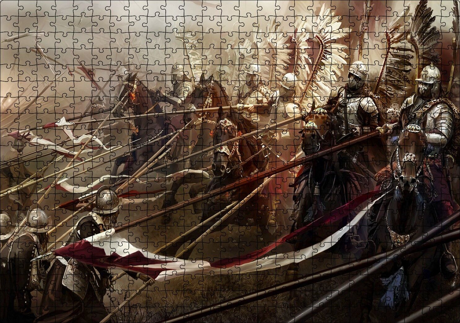 Savaş Meydanı Polonyalı Kanatlı Hafif Süvari Görseli Puzzle Yapboz MDF Ahşap 500 Parça 49 cm X 68 cm