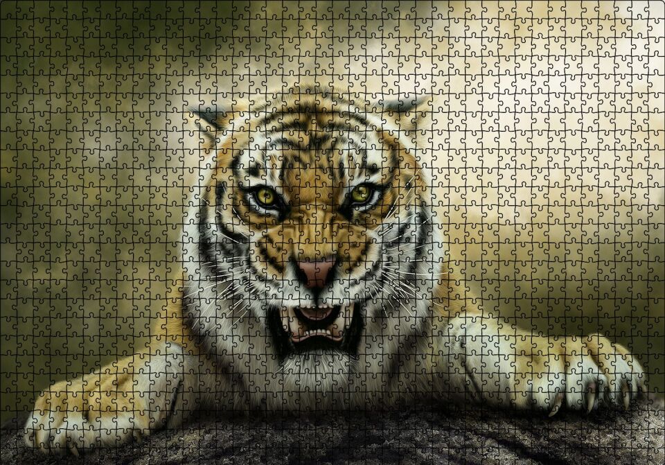 Kükreyen Kaplan Artwork Puzzle Yapboz MDF Ahşap 1000 Parça 49 cm X 68 cm