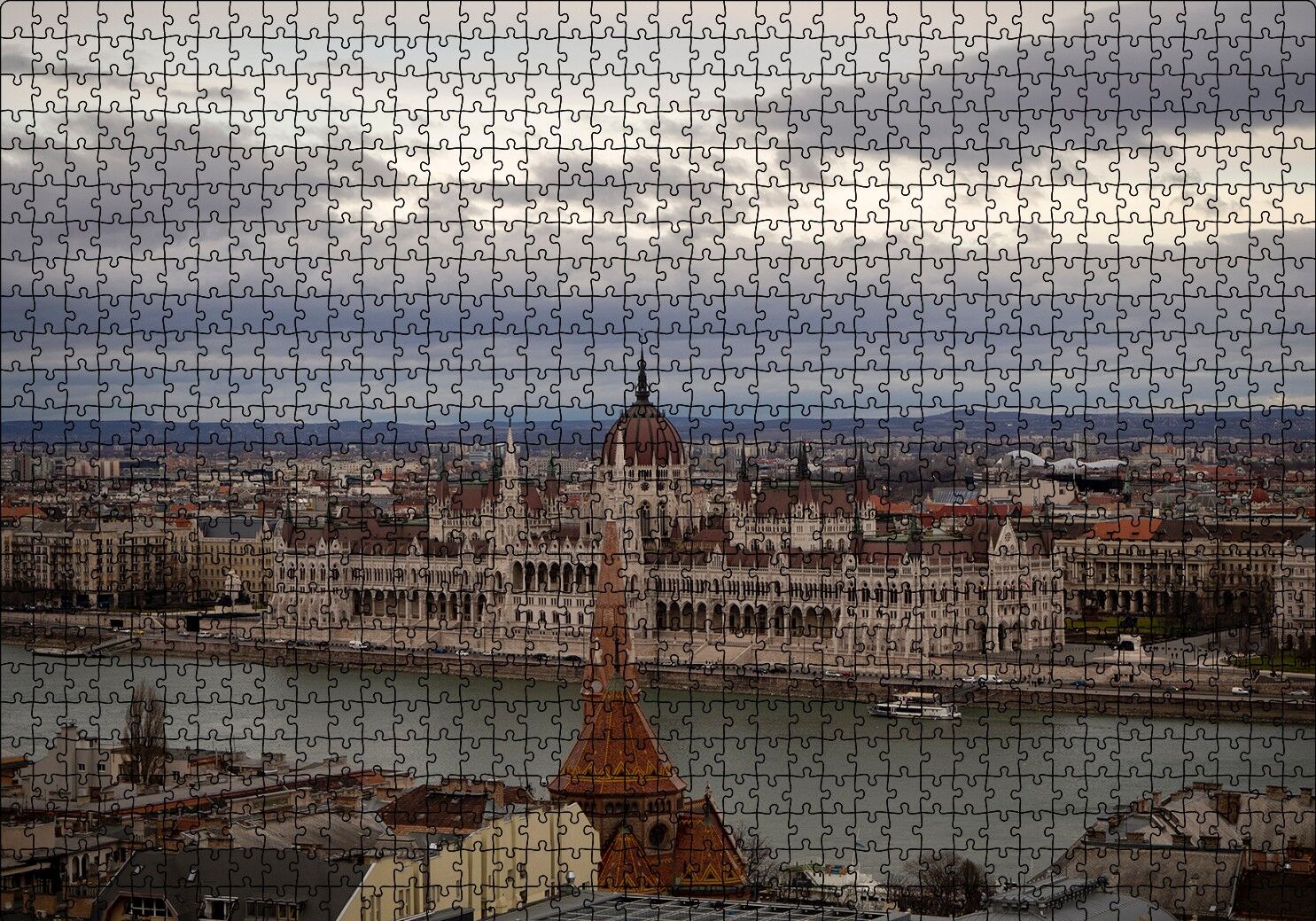 Şehri Bölen Nehir ve Tarihi Binalar Puzzle Yapboz MDF Ahşap 1000 Parça 49 cm X 68 cm