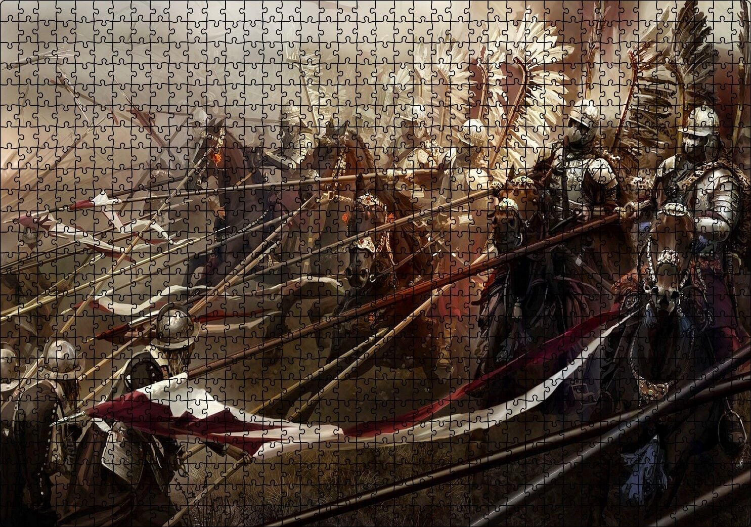 Savaş Meydanı Polonyalı Kanatlı Hafif Süvari Görseli Puzzle Yapboz MDF Ahşap 1000 Parça 49 cm X 68 cm
