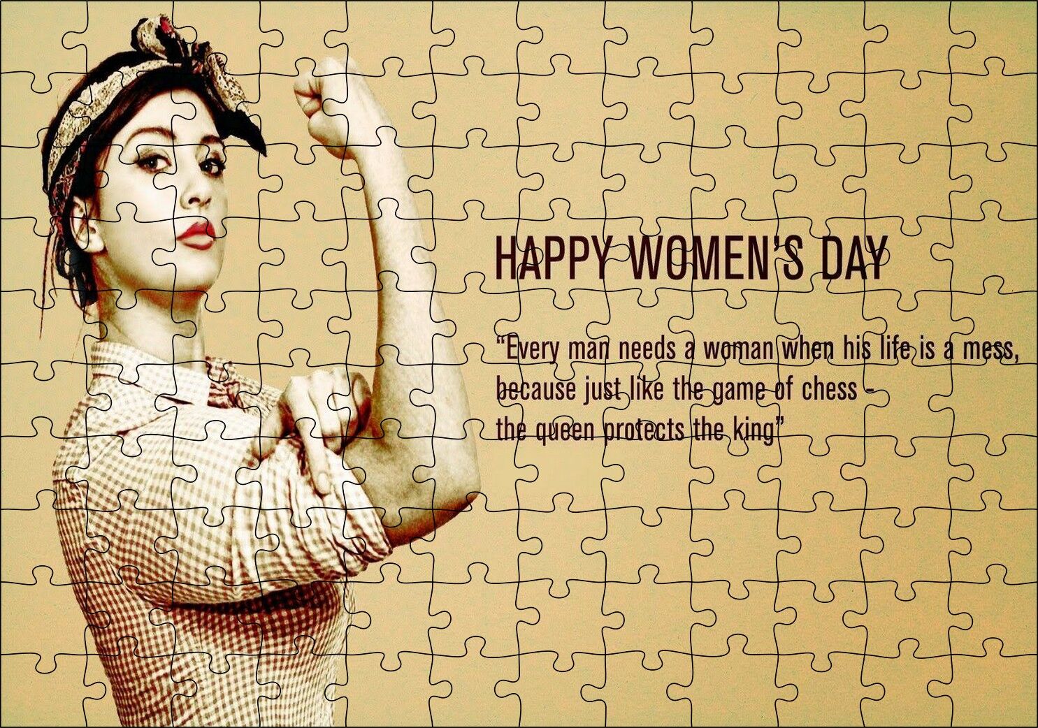Kadınlar Günü Güçlü Kadın Görseli Puzzle Yapboz MDF Ahşap